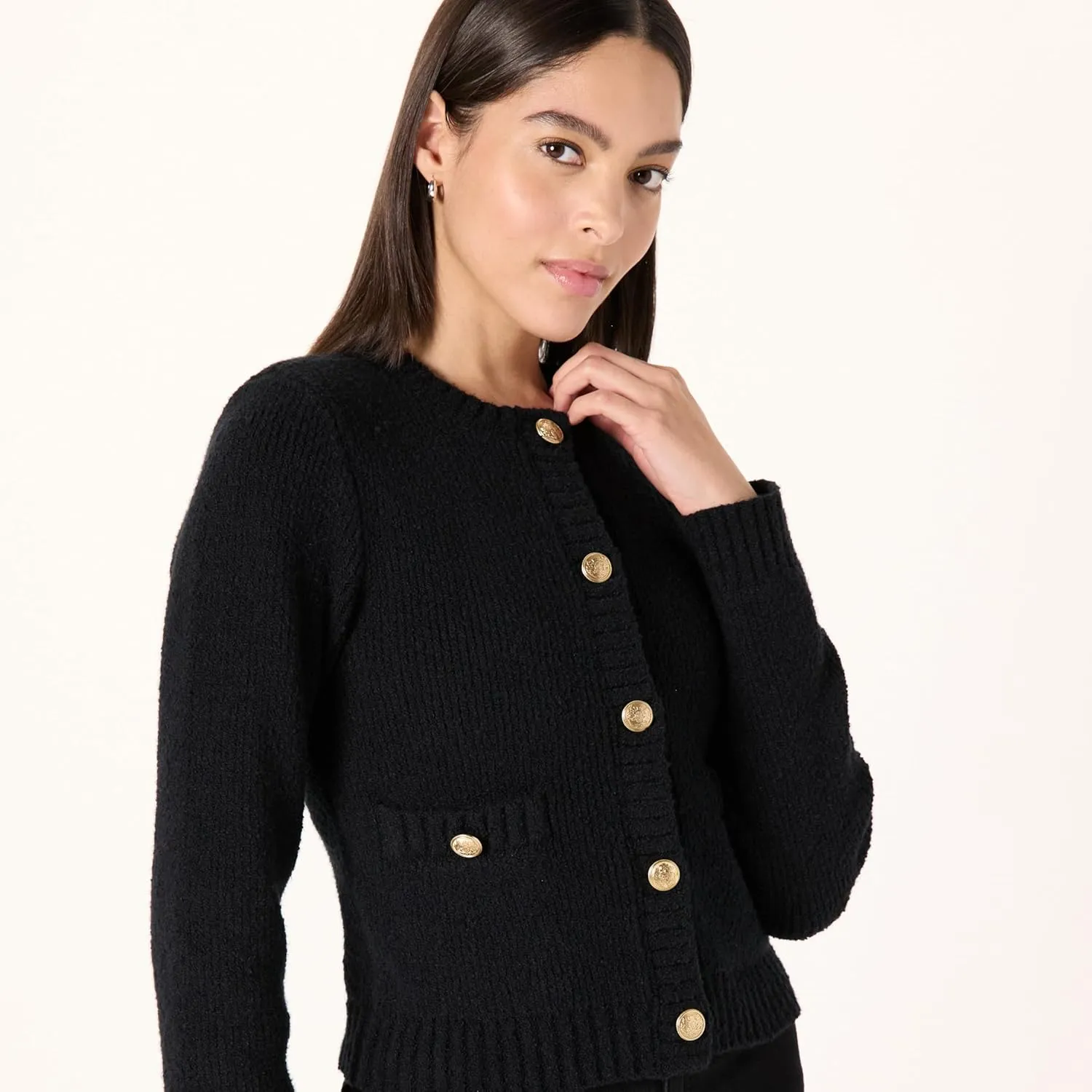 The Drop Women's Plus Size Janice Gold Button Fitted Sweater Cardigan