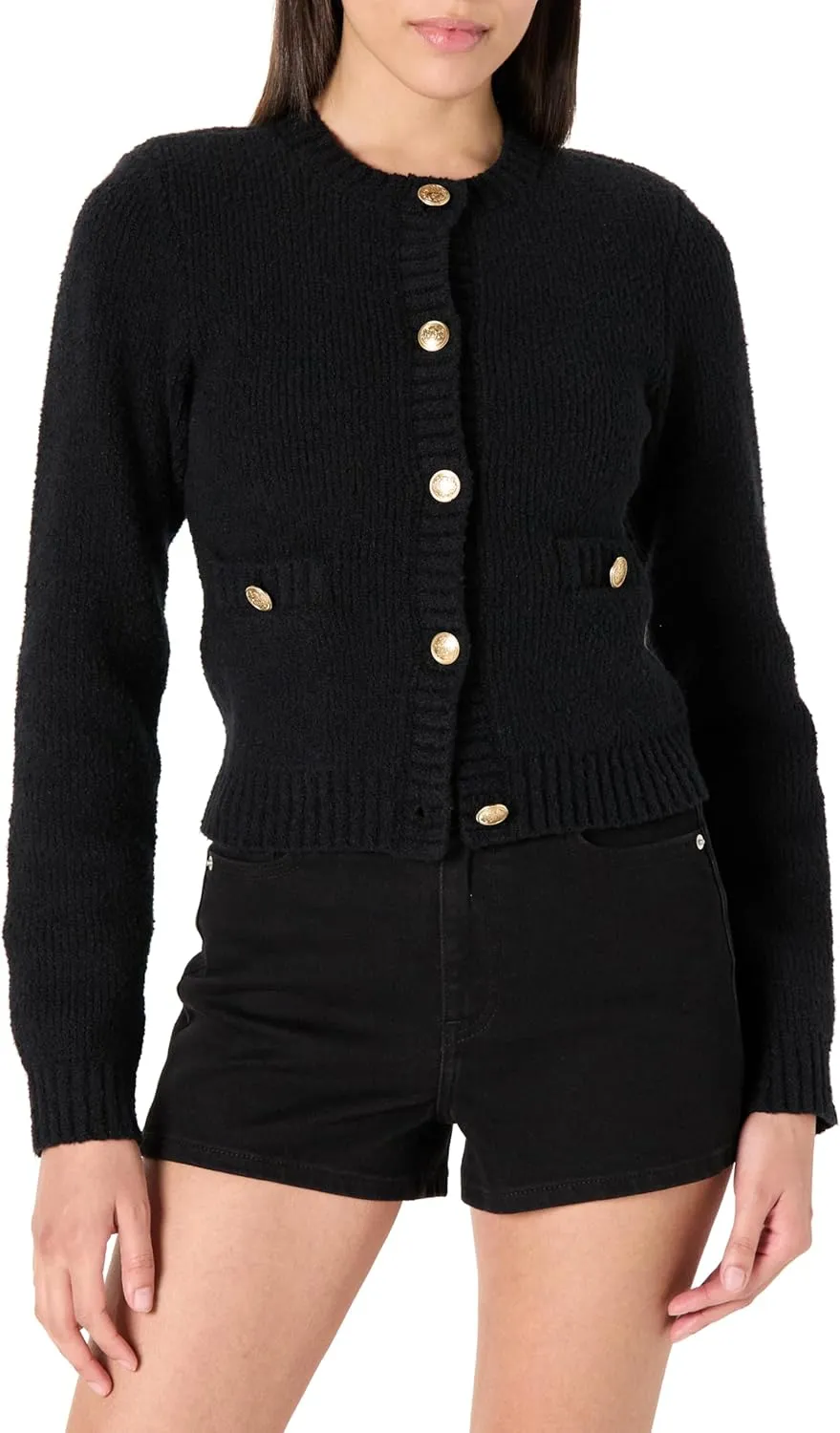 The Drop Women's Plus Size Janice Gold Button Fitted Sweater Cardigan