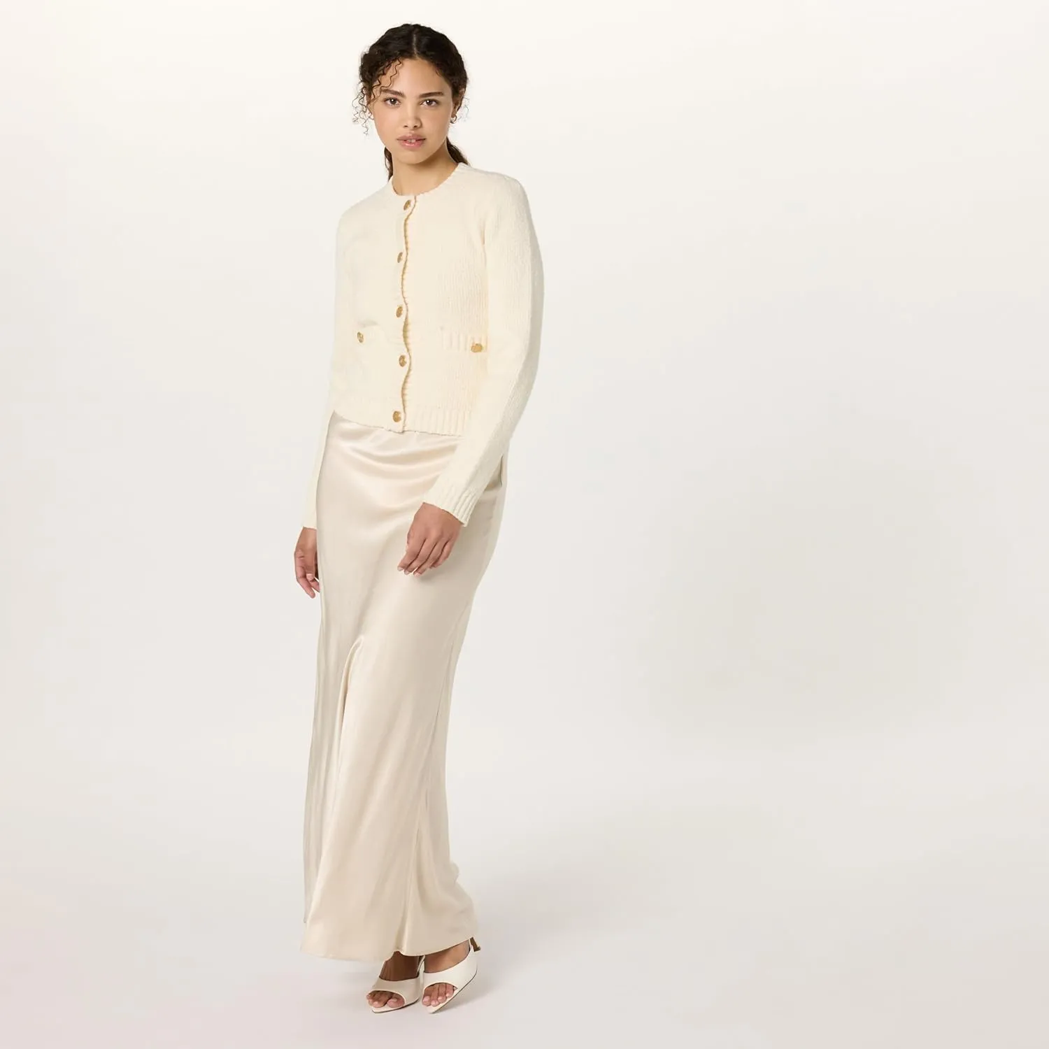 The Drop Women's Plus Size Janice Gold Button Fitted Sweater Cardigan