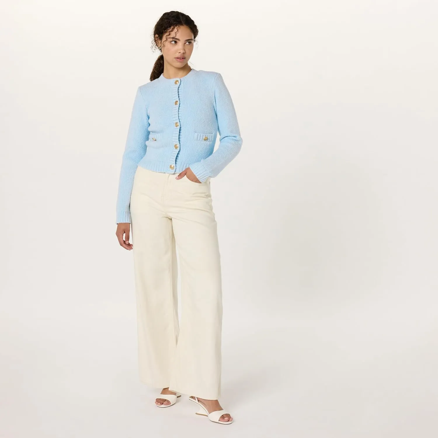 The Drop Women's Plus Size Janice Gold Button Fitted Sweater Cardigan