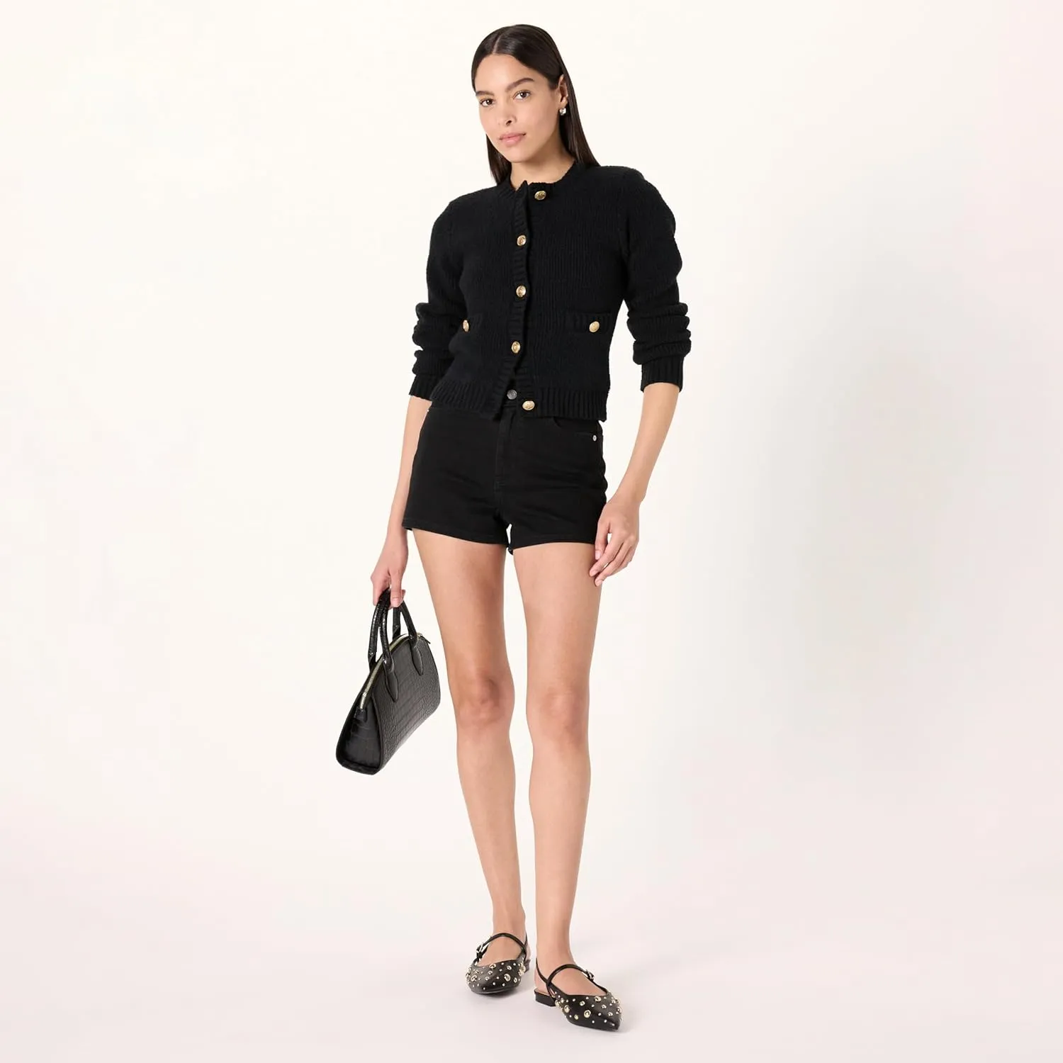 The Drop Women's Plus Size Janice Gold Button Fitted Sweater Cardigan
