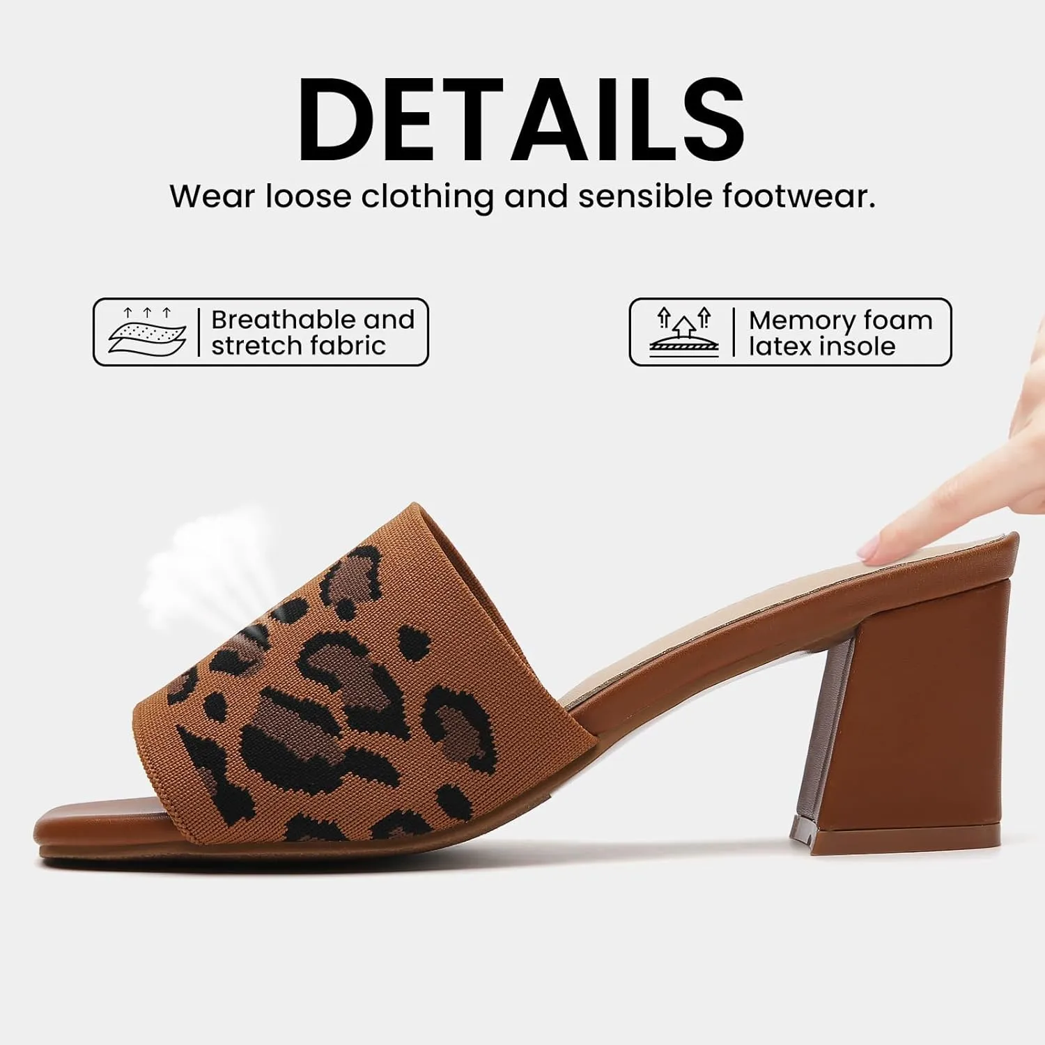 Tilocow Knit Heeled Sandals Chunky Low Block Heel Mules for Women Square Open Toe Heels Slip On Breathable Slides Sandal