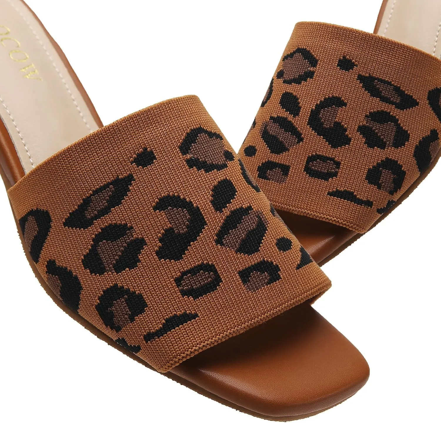 Tilocow Knit Heeled Sandals Chunky Low Block Heel Mules for Women Square Open Toe Heels Slip On Breathable Slides Sandal