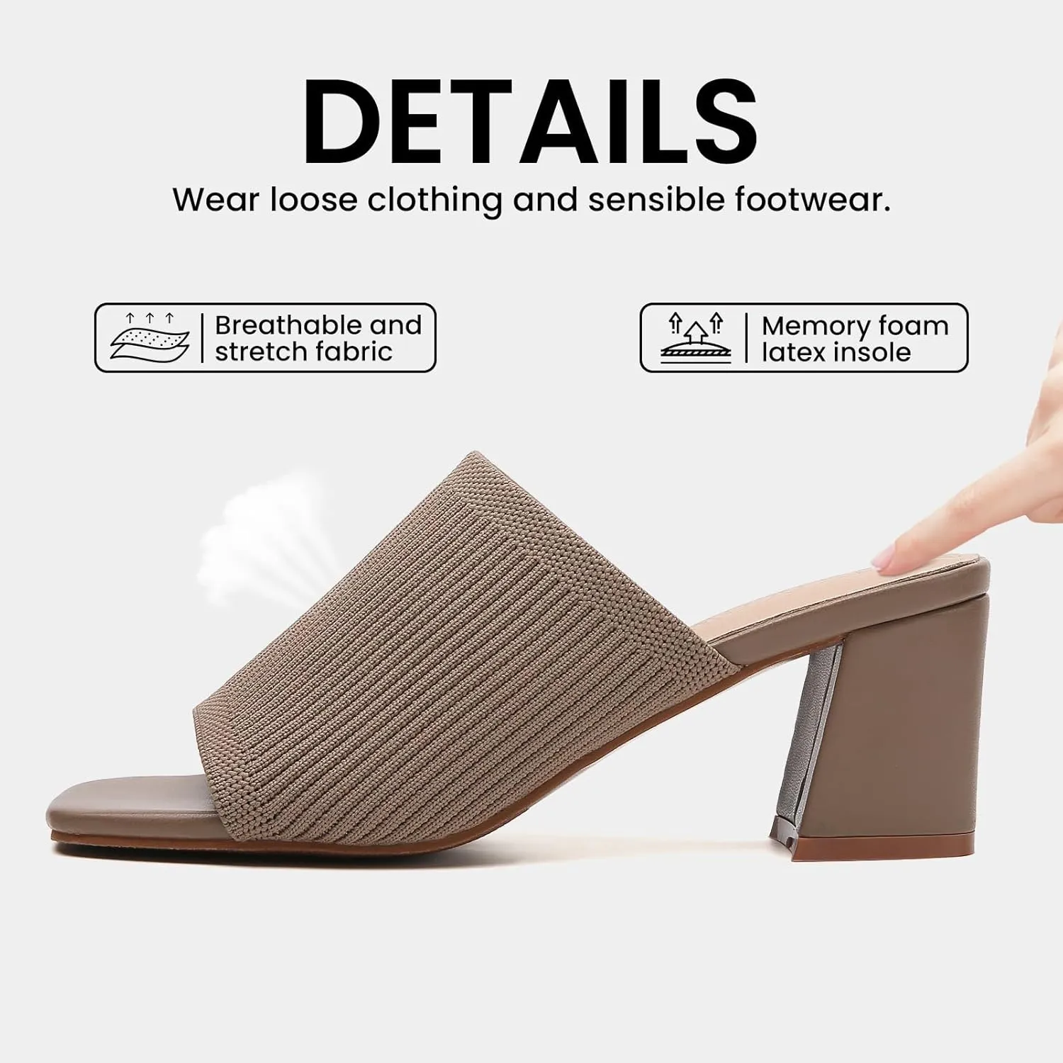 Tilocow Knit Heeled Sandals for Women Square Chunky Low Block Heel Mules Open Toe Slip On Breathable Slides Sandal Black