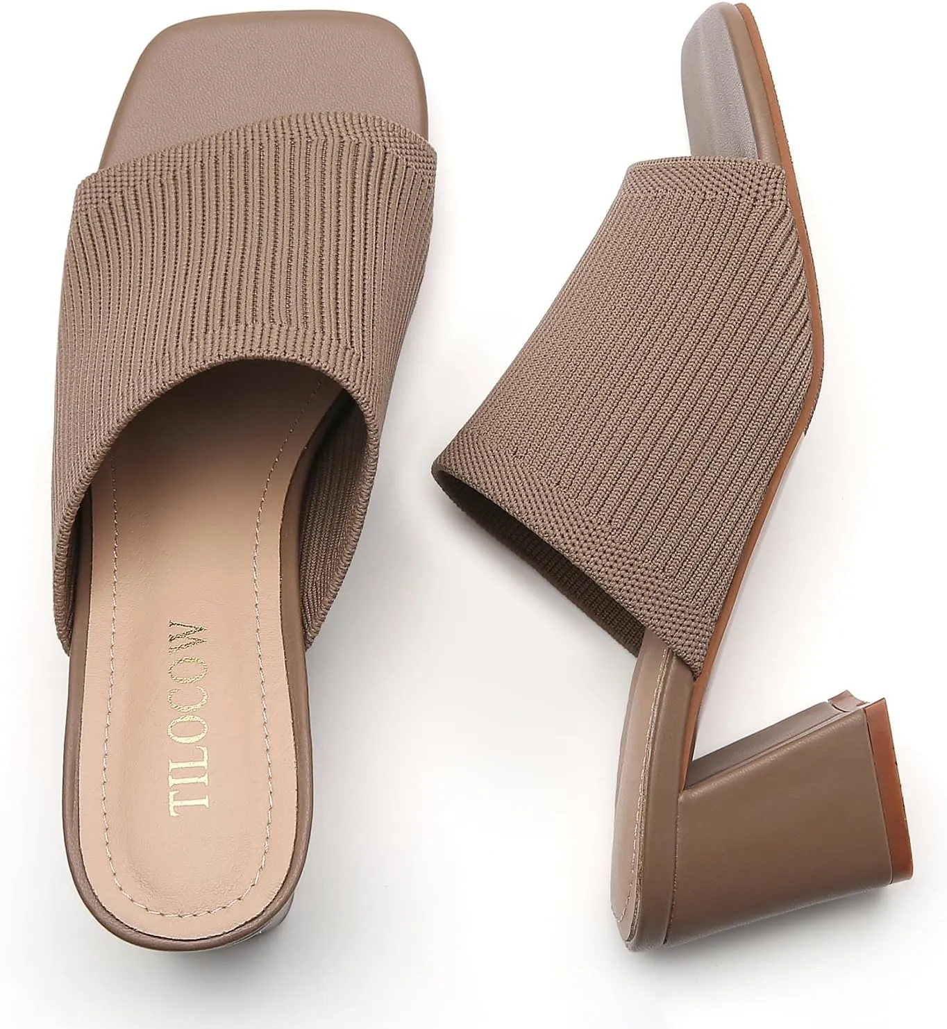 Tilocow Knit Heeled Sandals for Women Square Chunky Low Block Heel Mules Open Toe Slip On Breathable Slides Sandal Black