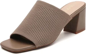 Tilocow Knit Heeled Sandals for Women Square Chunky Low Block Heel Mules Open Toe Slip On Breathable Slides Sandal Black