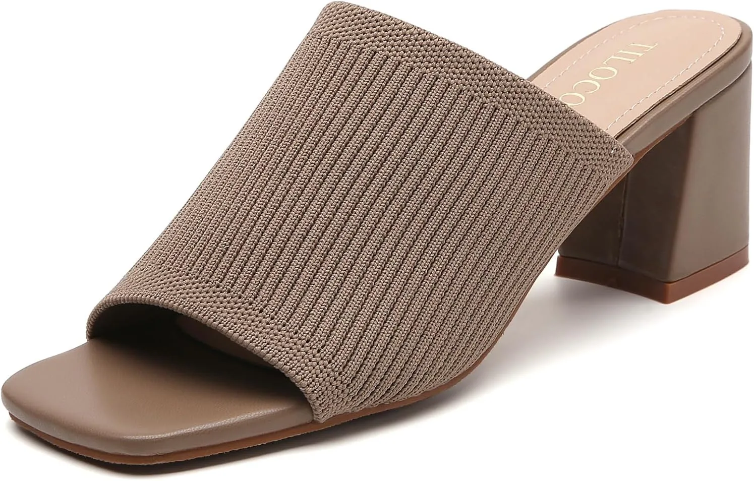 Tilocow Knit Heeled Sandals for Women Square Chunky Low Block Heel Mules Open Toe Slip On Breathable Slides Sandal Black