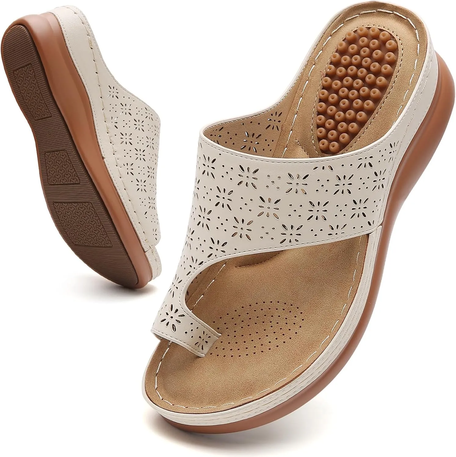 Tilocow Sandals Women Wedge Shoes - Orthopedic Comfortable Arch Support Platform Sandals for Women Wedge Summer Dressy Flip Flop Casual Bunion Breathable Shoes