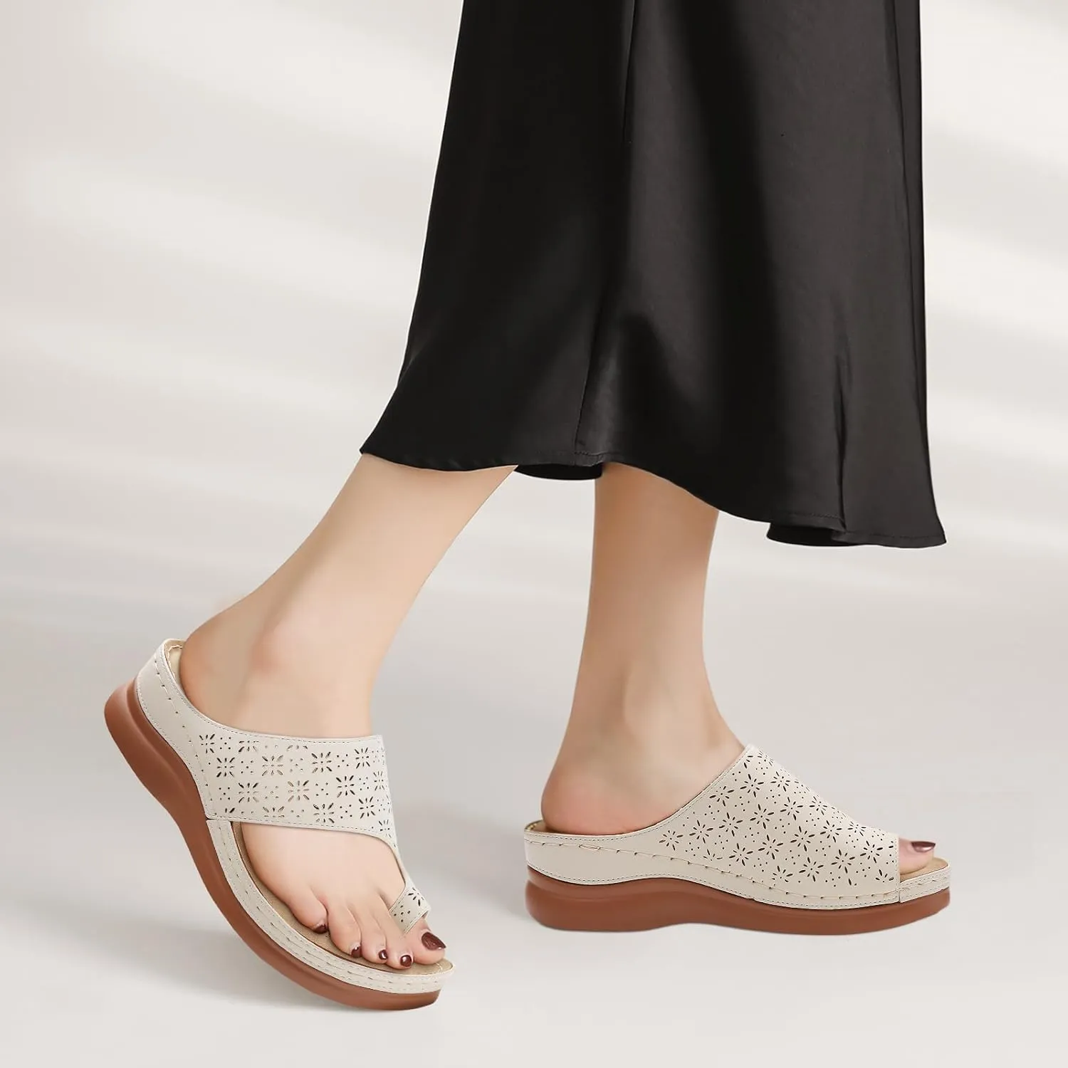 Tilocow Sandals Women Wedge Shoes - Orthopedic Comfortable Arch Support Platform Sandals for Women Wedge Summer Dressy Flip Flop Casual Bunion Breathable Shoes