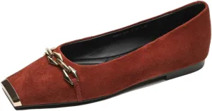TinaCus Soft Suede Leather Handmade Metal Chain Stylish Cap Toe Women's Slip On Flat Shoes