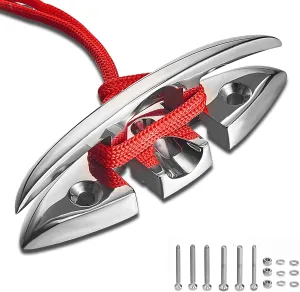 TINGZHIGO Folding Boat Dock Cleat 5 inch or 6 inch, Heavy Duty Flip Up Dock Cleat, 316 Stainless Steel, with Screws and Locking Nuts