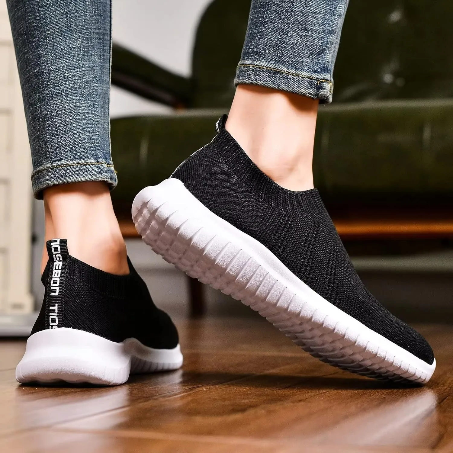 TIOSEBON Women's Walking Sock Shoes Elastic Knit Lightweight Slip on Breathable Yoga Sneakers