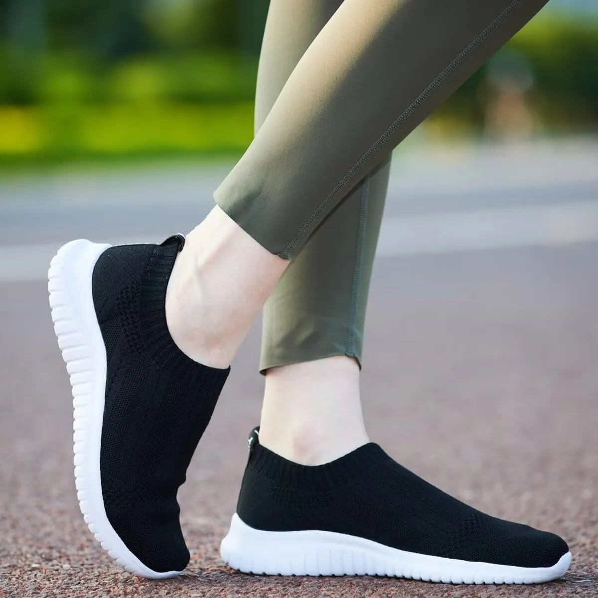 TIOSEBON Women's Walking Sock Shoes Elastic Knit Lightweight Slip on Breathable Yoga Sneakers