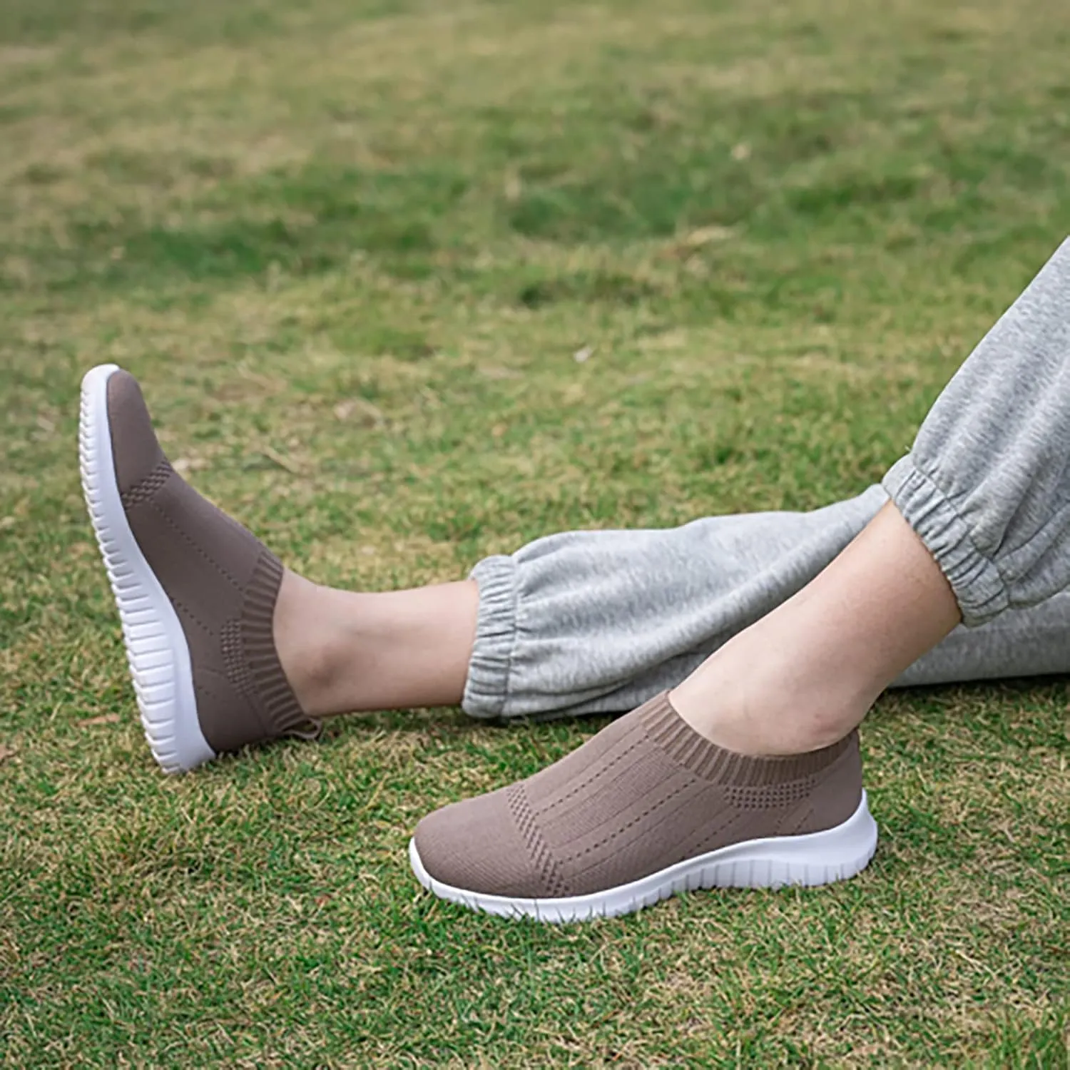 TIOSEBON Women's Walking Sock Shoes Elastic Knit Lightweight Slip on Breathable Yoga Sneakers