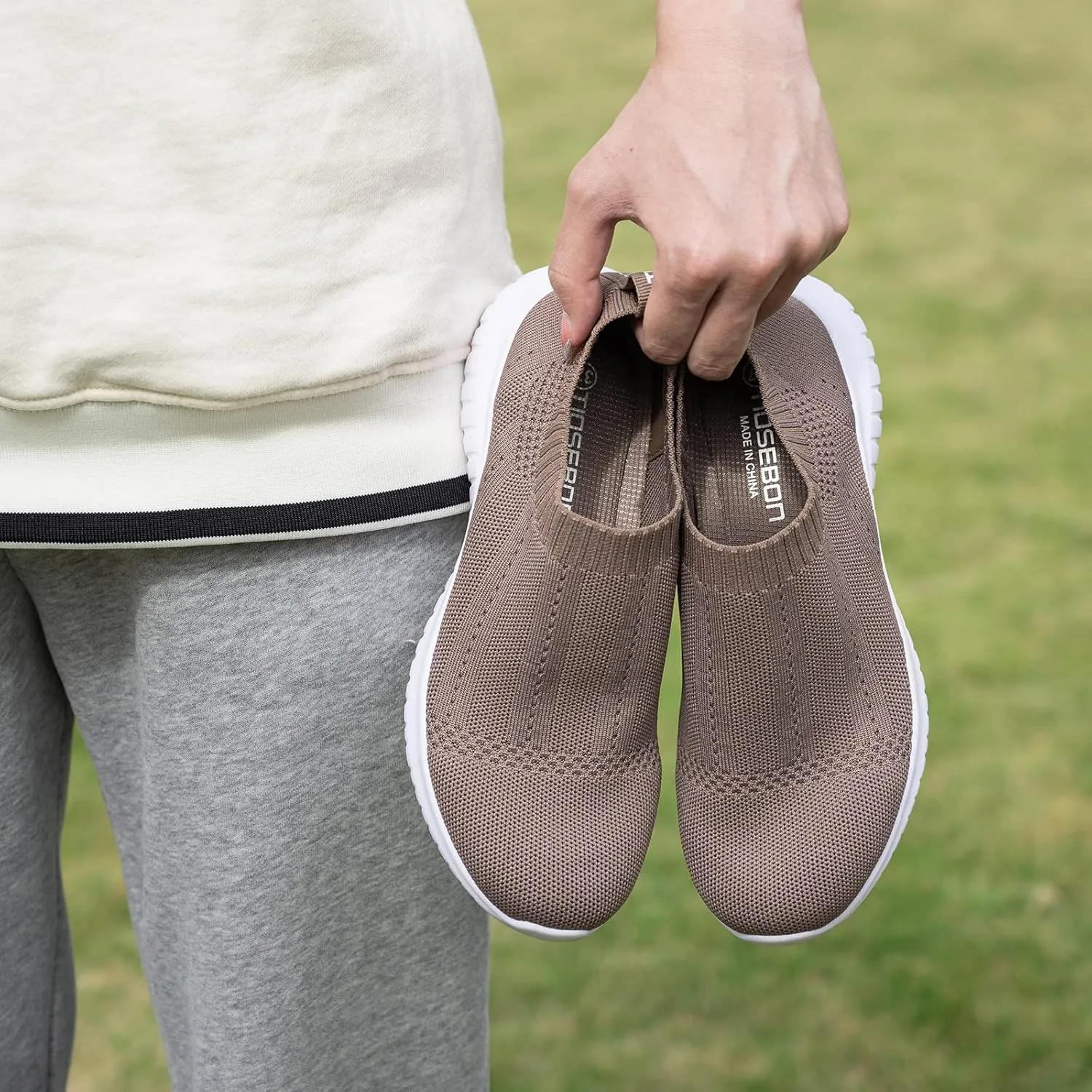 TIOSEBON Women's Walking Sock Shoes Elastic Knit Lightweight Slip on Breathable Yoga Sneakers