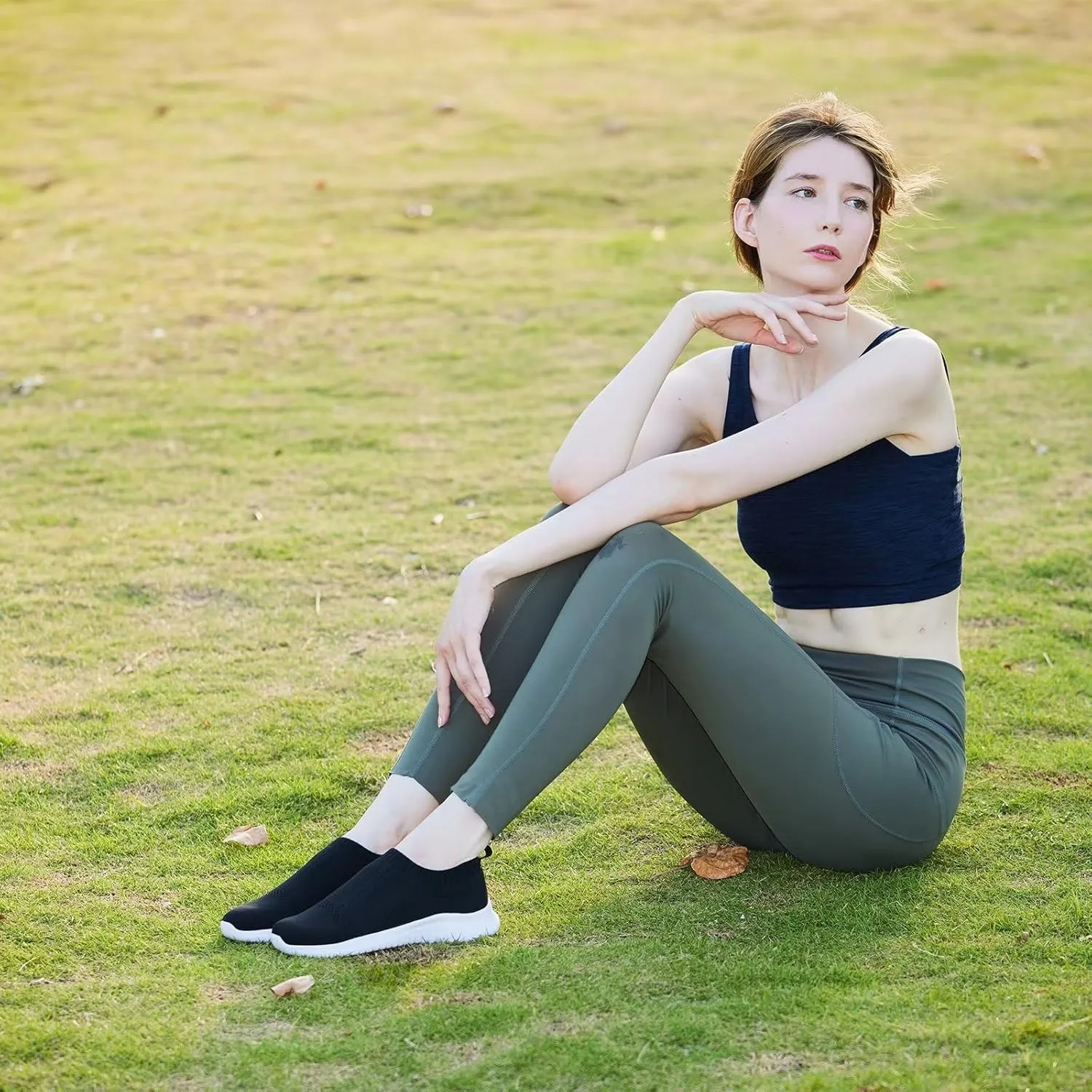 TIOSEBON Women's Walking Sock Shoes Elastic Knit Lightweight Slip on Breathable Yoga Sneakers