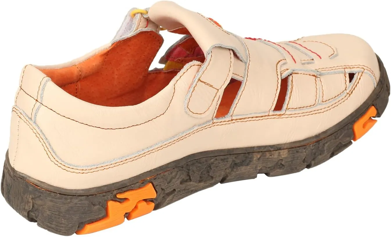 TMA EYES Womens Hand Stitching Leaher Shoes with Hollow Breathable Hook and Loop Slip-on Casual Shoes