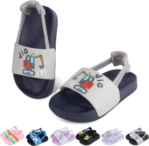 Toddler Boys Girls Slides Sandals with Elastic Strap Non-Slip Flip Flop Lightweight Little Kids Shower Slippers Beach Pool Shoes