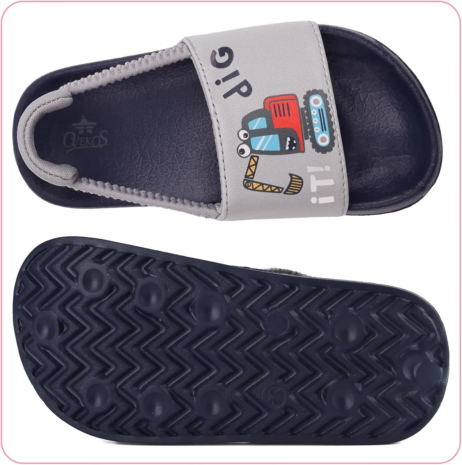 Toddler Boys Girls Slides Sandals with Elastic Strap Non-Slip Flip Flop Lightweight Little Kids Shower Slippers Beach Pool Shoes
