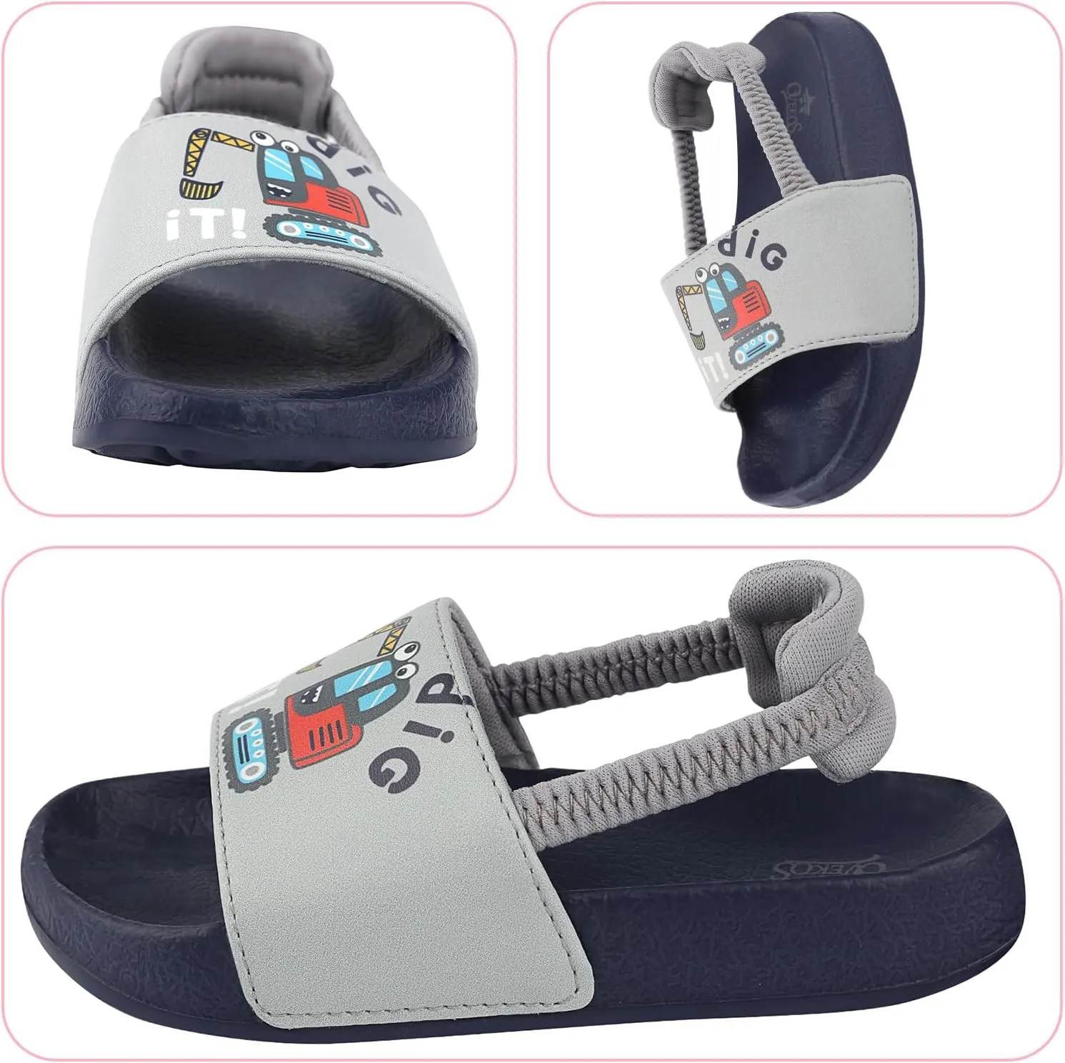Toddler Boys Girls Slides Sandals with Elastic Strap Non-Slip Flip Flop Lightweight Little Kids Shower Slippers Beach Pool Shoes