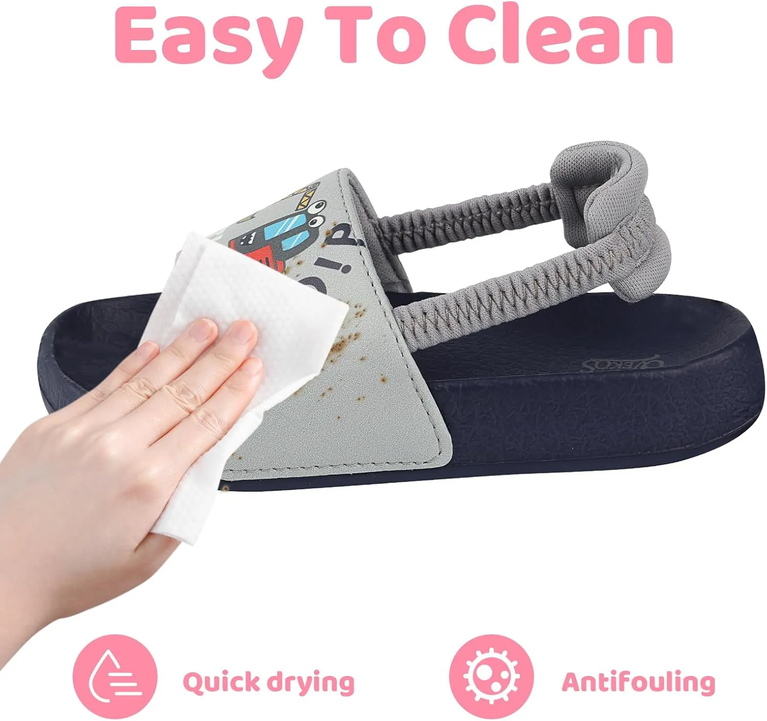 Toddler Boys Girls Slides Sandals with Elastic Strap Non-Slip Flip Flop Lightweight Little Kids Shower Slippers Beach Pool Shoes