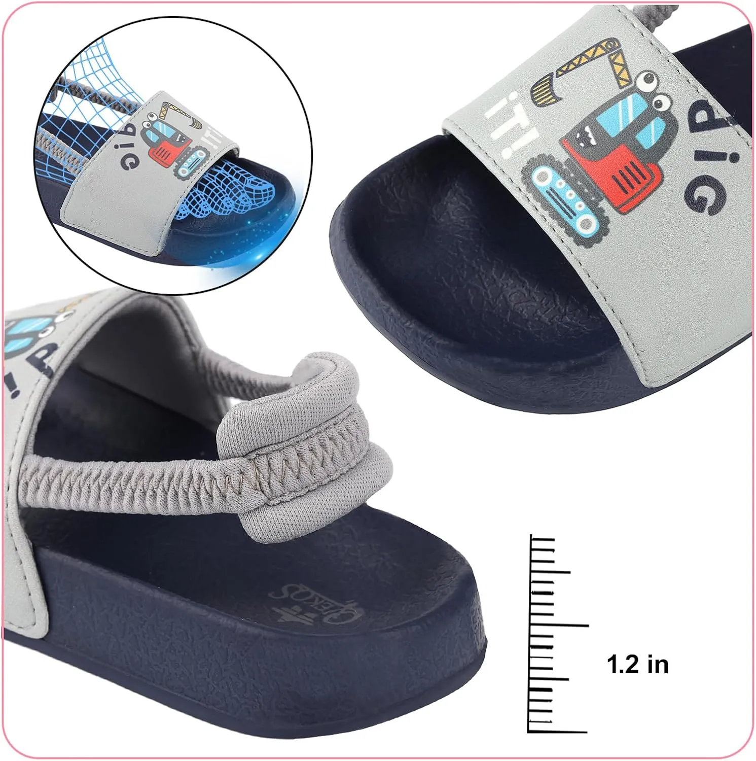 Toddler Boys Girls Slides Sandals with Elastic Strap Non-Slip Flip Flop Lightweight Little Kids Shower Slippers Beach Pool Shoes
