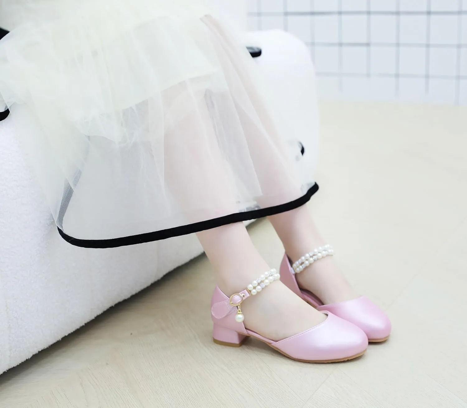 Toddler Flower Girls Dress Shoes Wedding Party School Glitter Low Heel Mary Jane Princess Pumps Sandals for Little Kids