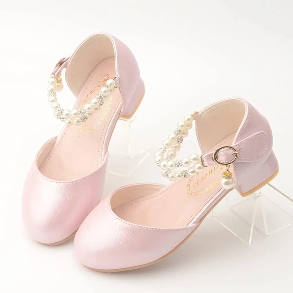 Toddler Flower Girls Dress Shoes Wedding Party School Glitter Low Heel Mary Jane Princess Pumps Sandals for Little Kids