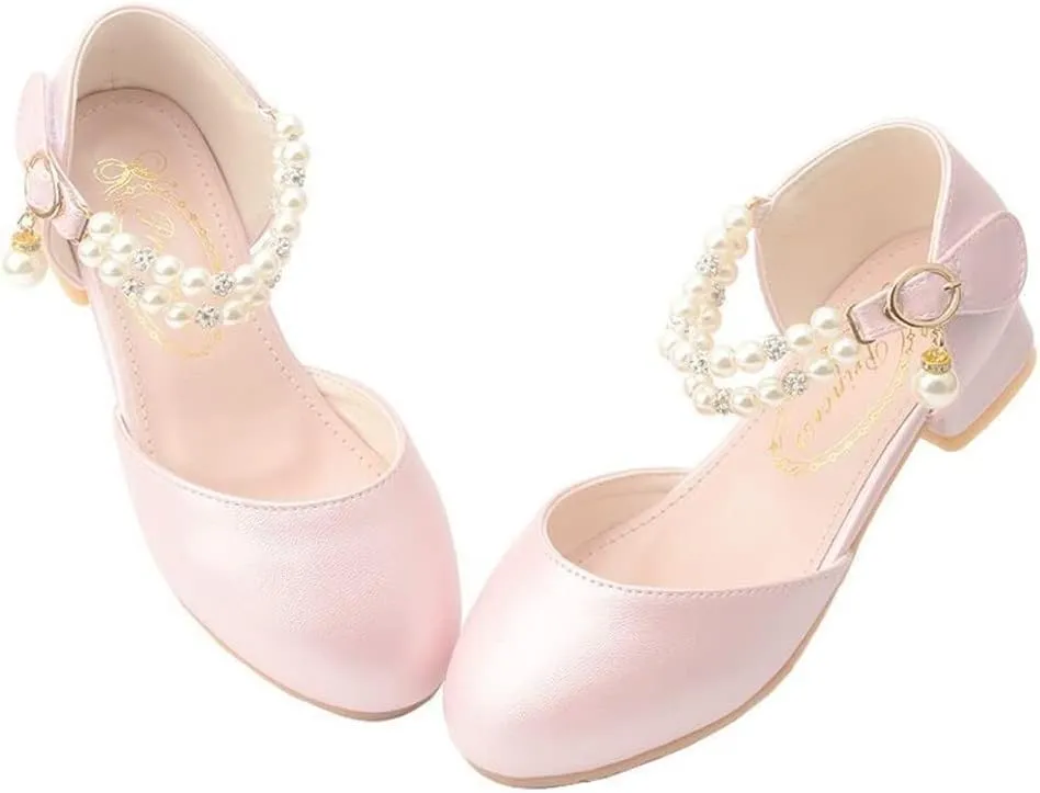 Toddler Flower Girls Dress Shoes Wedding Party School Glitter Low Heel Mary Jane Princess Pumps Sandals for Little Kids