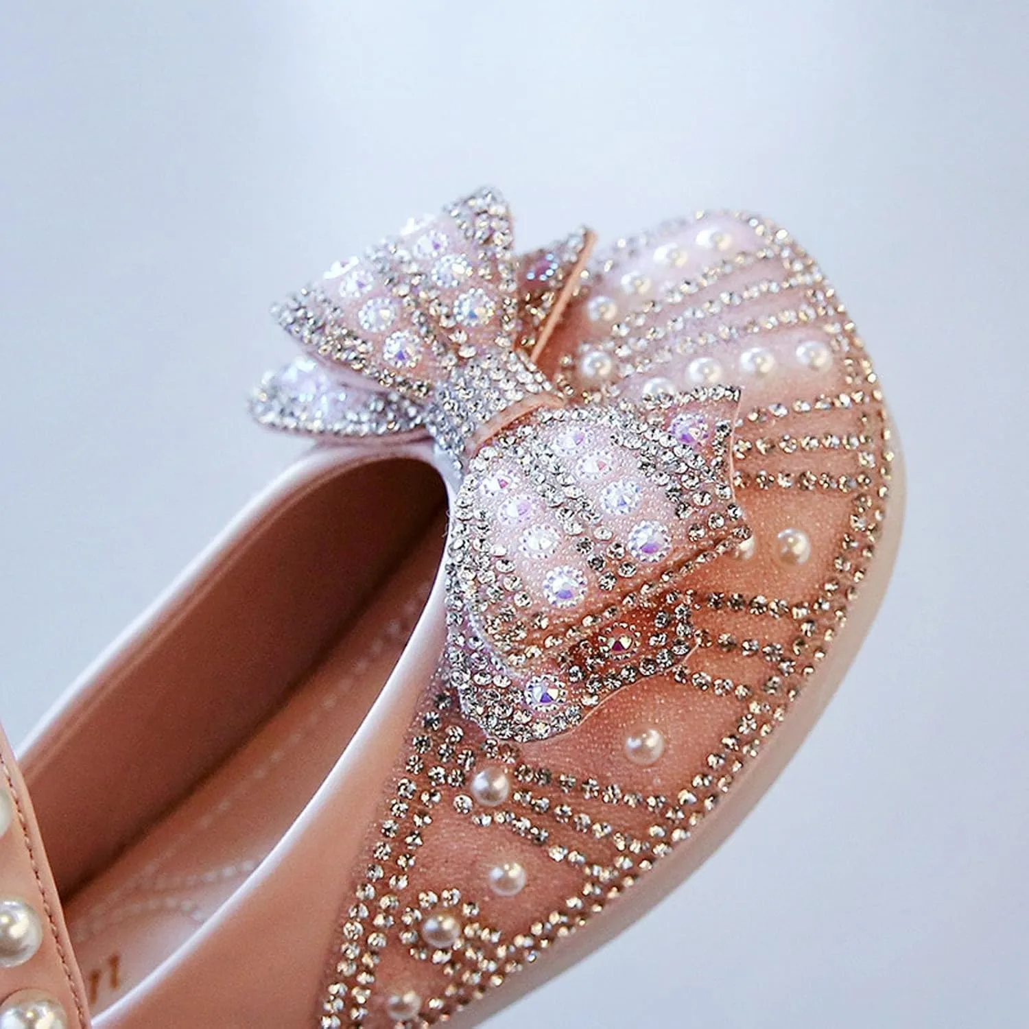 Toddler Girls Glitter Dress Shoes 𝗥hinestones Bowknot Mary Jane Low Heels Wedding Toddler Slippers Size 5 Girl