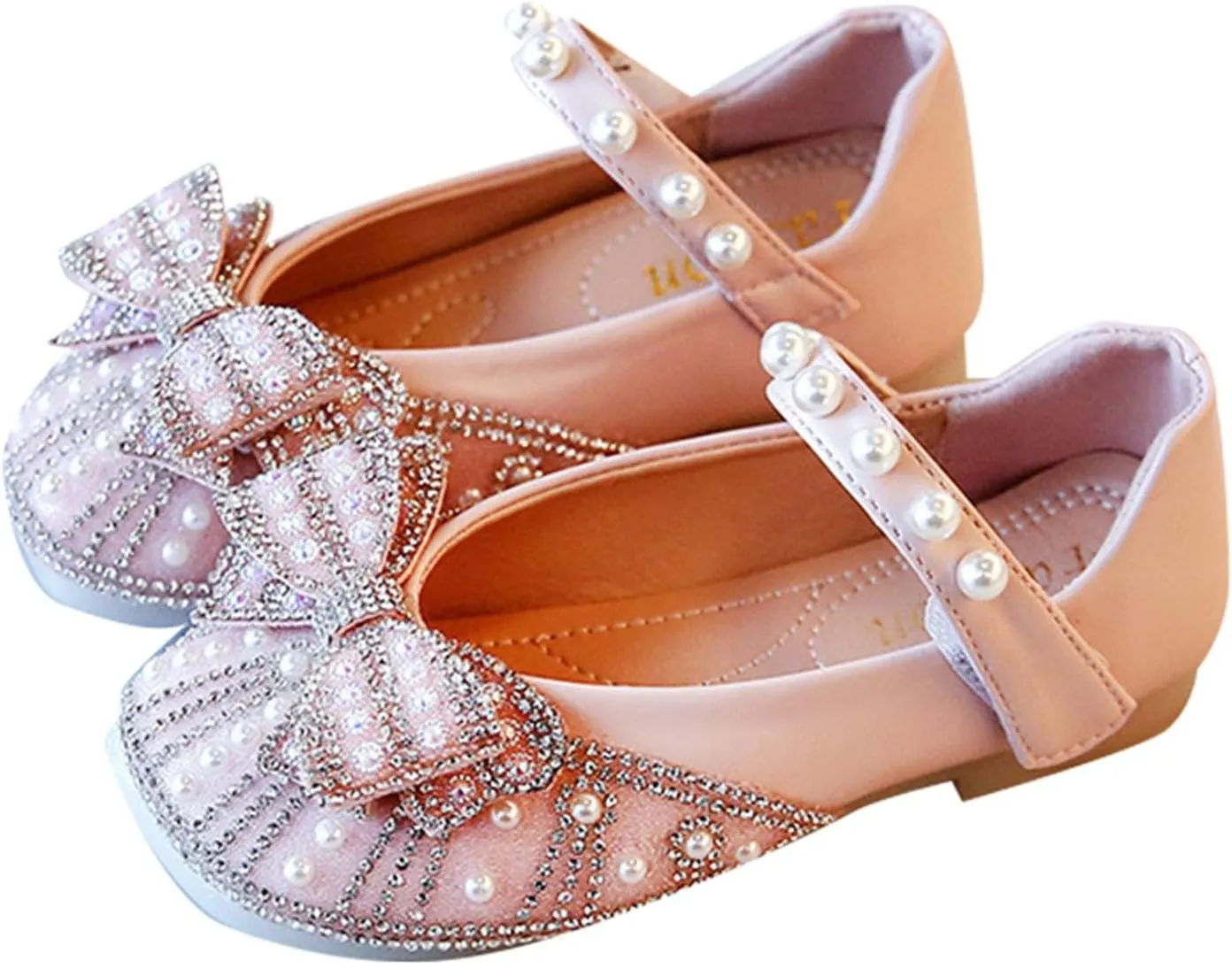Toddler Girls Glitter Dress Shoes 𝗥hinestones Bowknot Mary Jane Low Heels Wedding Toddler Slippers Size 5 Girl