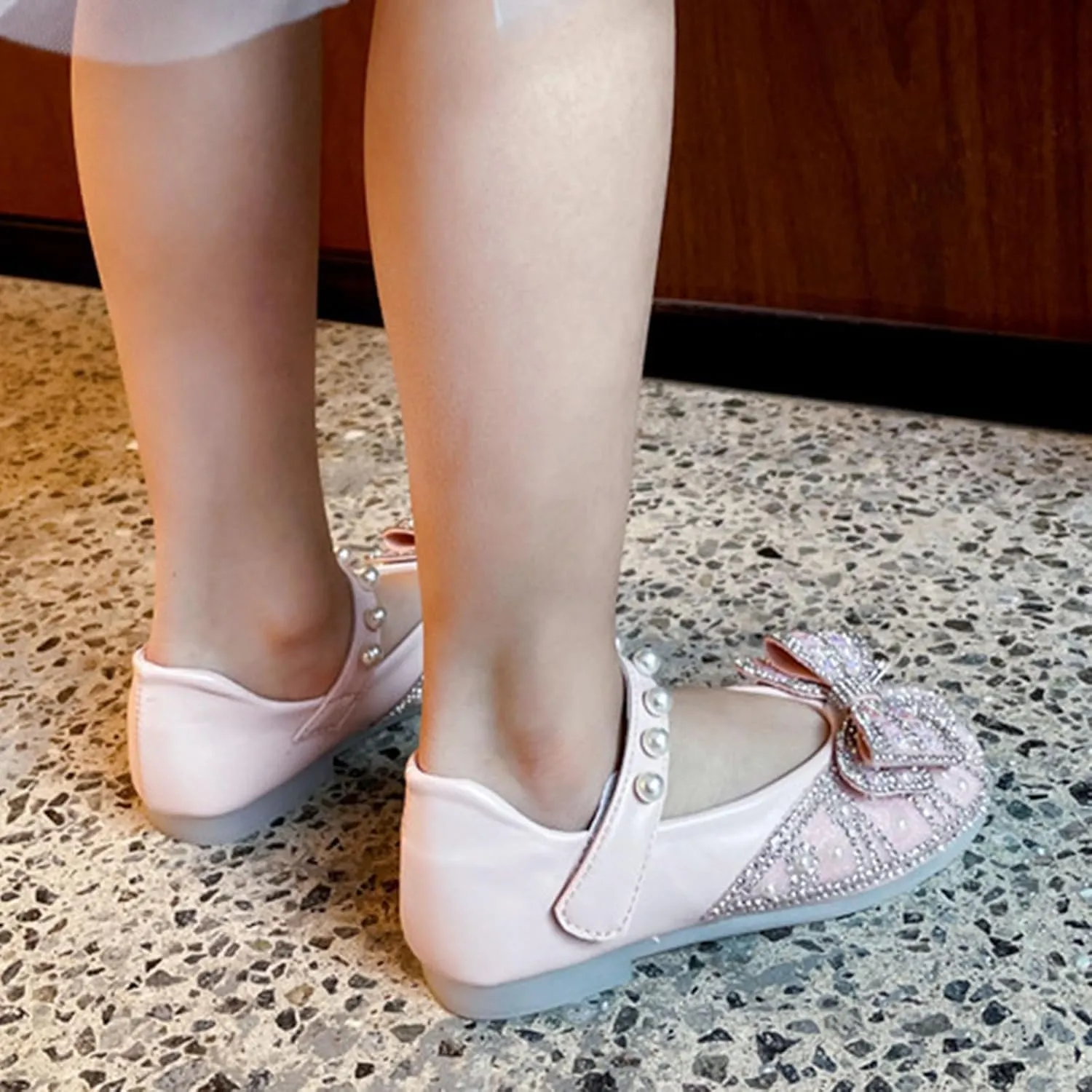 Toddler Girls Glitter Dress Shoes 𝗥hinestones Bowknot Mary Jane Low Heels Wedding Toddler Slippers Size 5 Girl