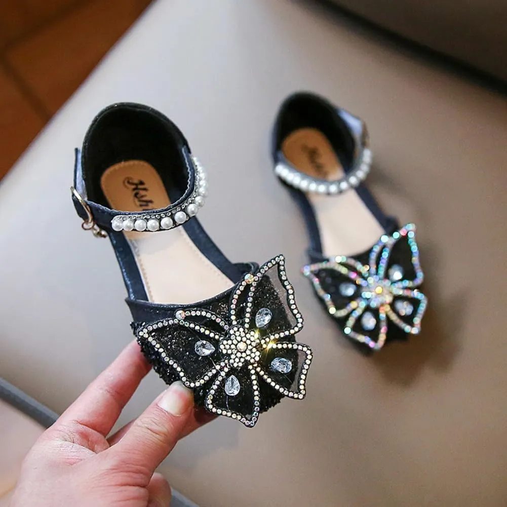 Toddler Girls Sparkle Princess Mary Jane Ballet Flats Glitter Bow Flower Girl Wedding School Party Shoes for Little Kids