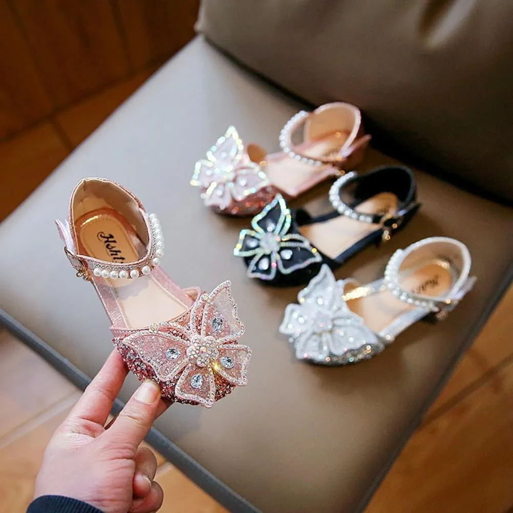 Toddler Girls Sparkle Princess Mary Jane Ballet Flats Glitter Bow Flower Girl Wedding School Party Shoes for Little Kids