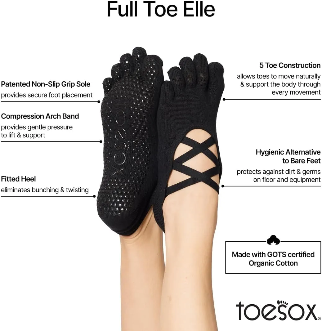 toesox Women’s Elle Full Toe Grip Socks – Non-Slip Pilates Socks, Barre & Yoga Socks with Grips, Ballet Toe Socks