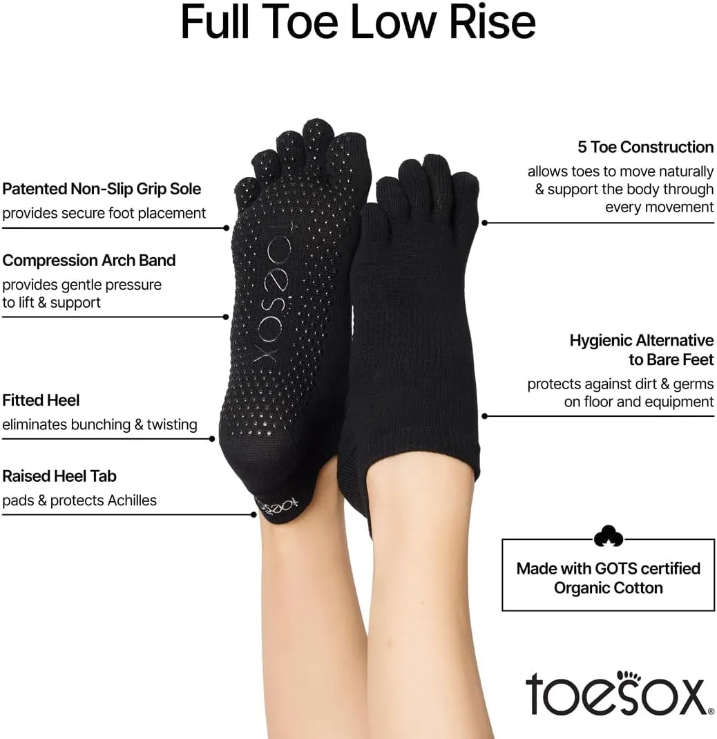ToeSox Women's Low Rise Full Toe Grip Non-Slip for Ballet, Yoga, Pilates, Barre Toe Socks