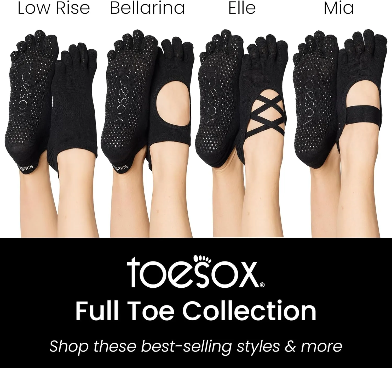 ToeSox Women's Low Rise Full Toe Grip Non-Slip for Ballet, Yoga, Pilates, Barre Toe Socks