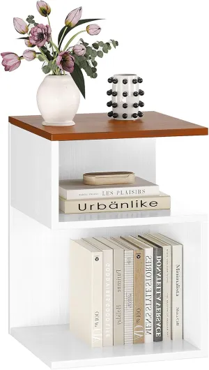 Tokyo S Minimalist 3 Tier End Table - Japanese-Inspired Bedside Table for Bedroom, Minimalist 3 Tier Wood Nightstand for Small Spaces with Open Storage