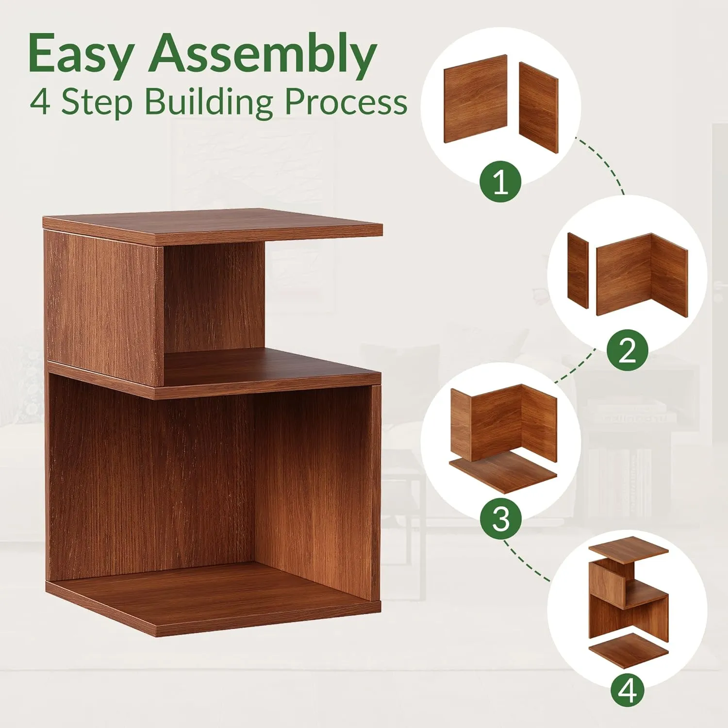 Tokyo S Minimalist 3 Tier End Table - Minimalist 3-Tier Wood Nightstand for Small Spaces with Open Storage - Japanese-Inspired Bedside Table for Bedroom (Oak)