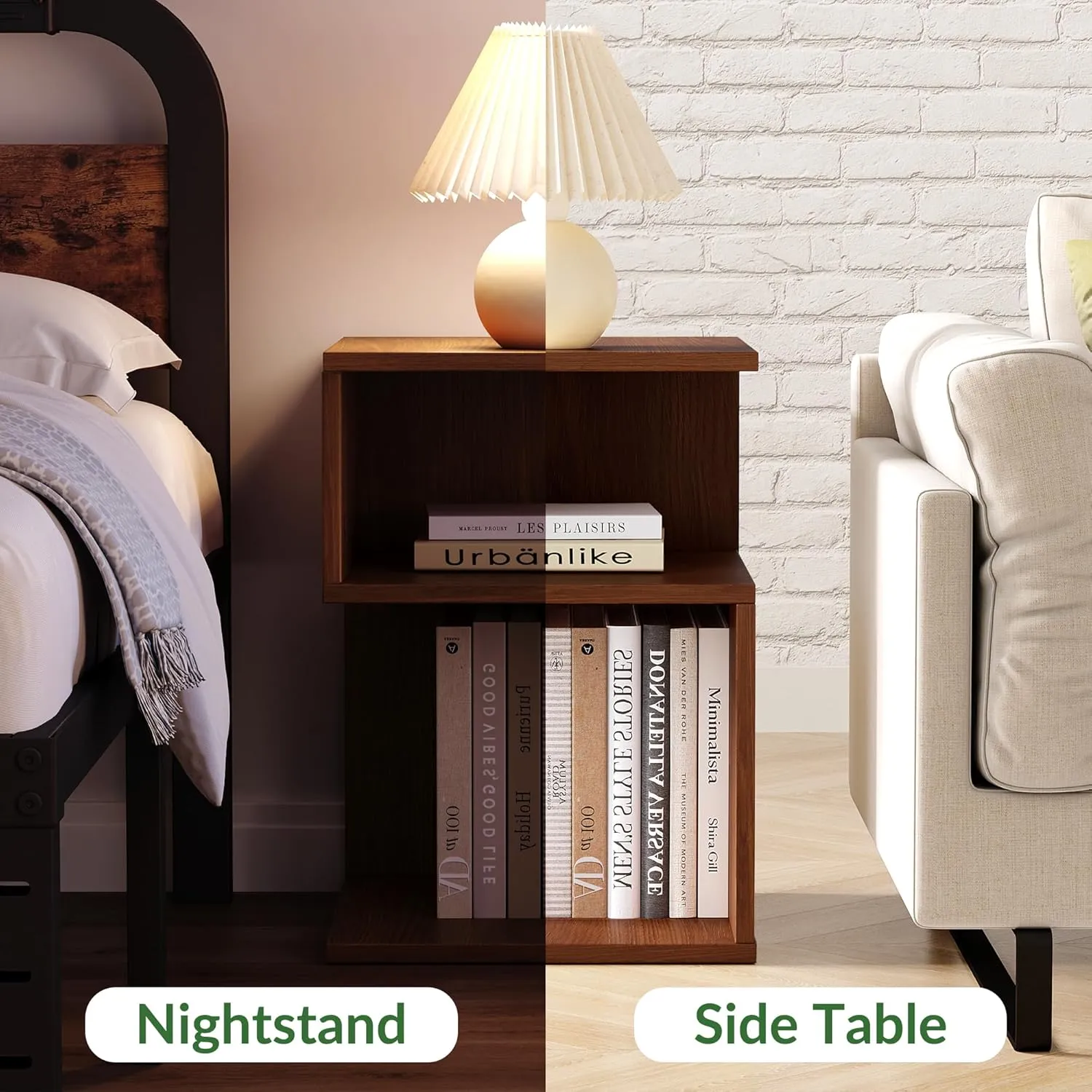 Tokyo S Minimalist 3 Tier End Table - Minimalist 3-Tier Wood Nightstand for Small Spaces with Open Storage - Japanese-Inspired Bedside Table for Bedroom (Oak)