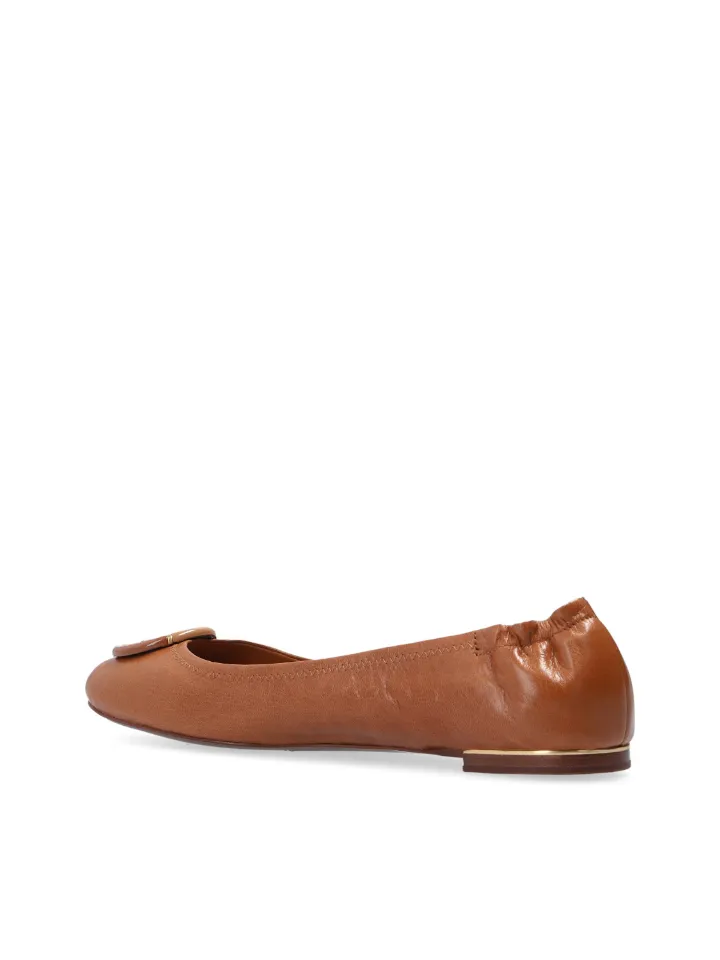 Tory Burch Multi-Logo Ballet Flat Shoes Tan