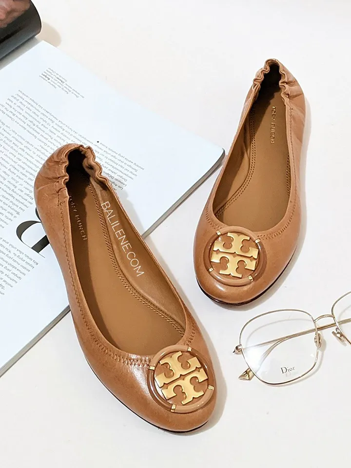 Tory Burch Multi-Logo Ballet Flat Shoes Tan
