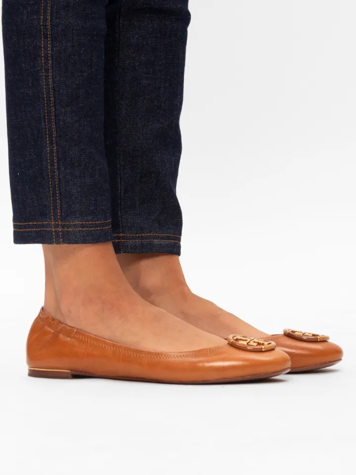 Tory Burch Multi-Logo Ballet Flat Shoes Tan