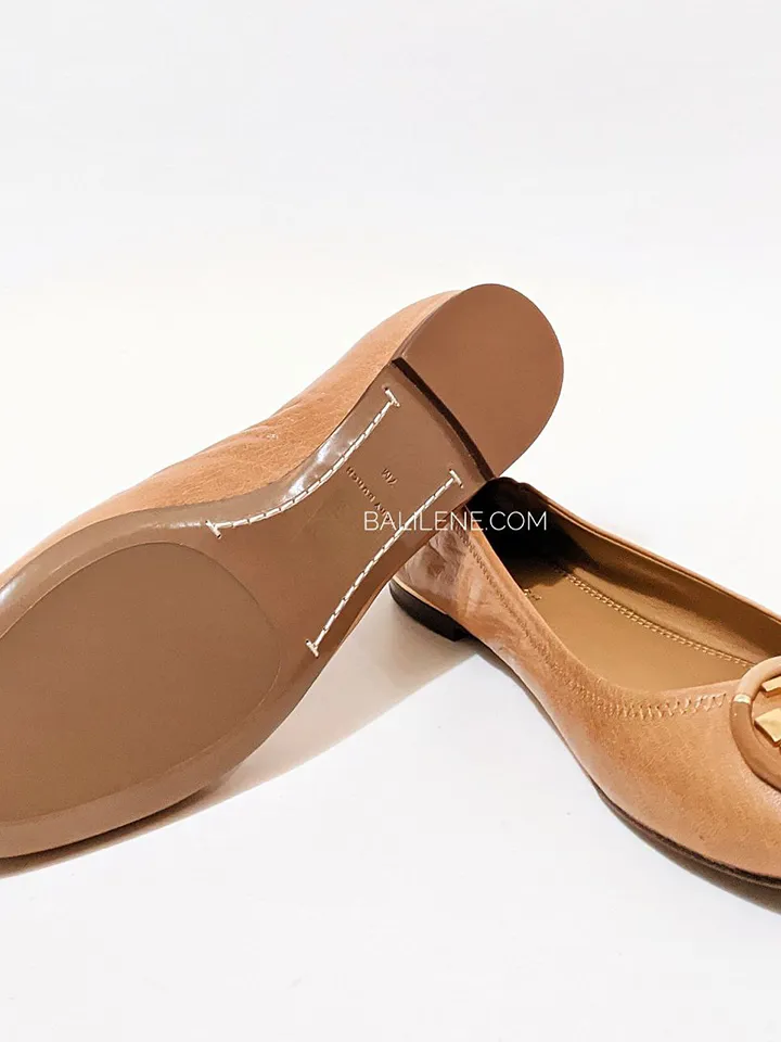 Tory Burch Multi-Logo Ballet Flat Shoes Tan
