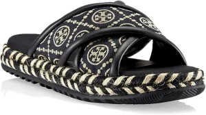 Tory Burch T Monogram Cross Espadrille Slide Sandal, Perfect Navy (7.5)