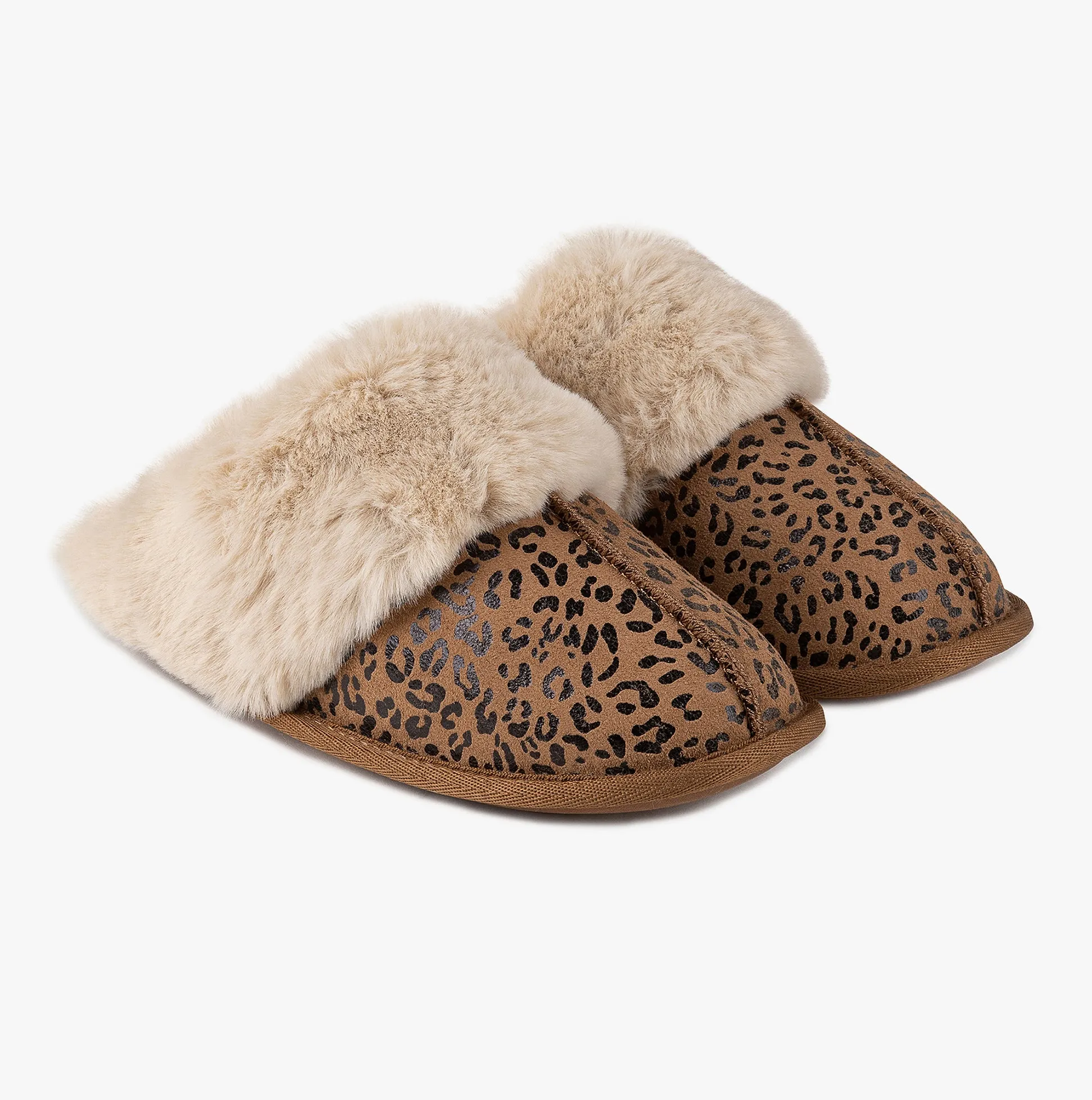 Totes Isotoner REAL SUEDE WITH FUR CUFF Womens Mule Slippers Multi