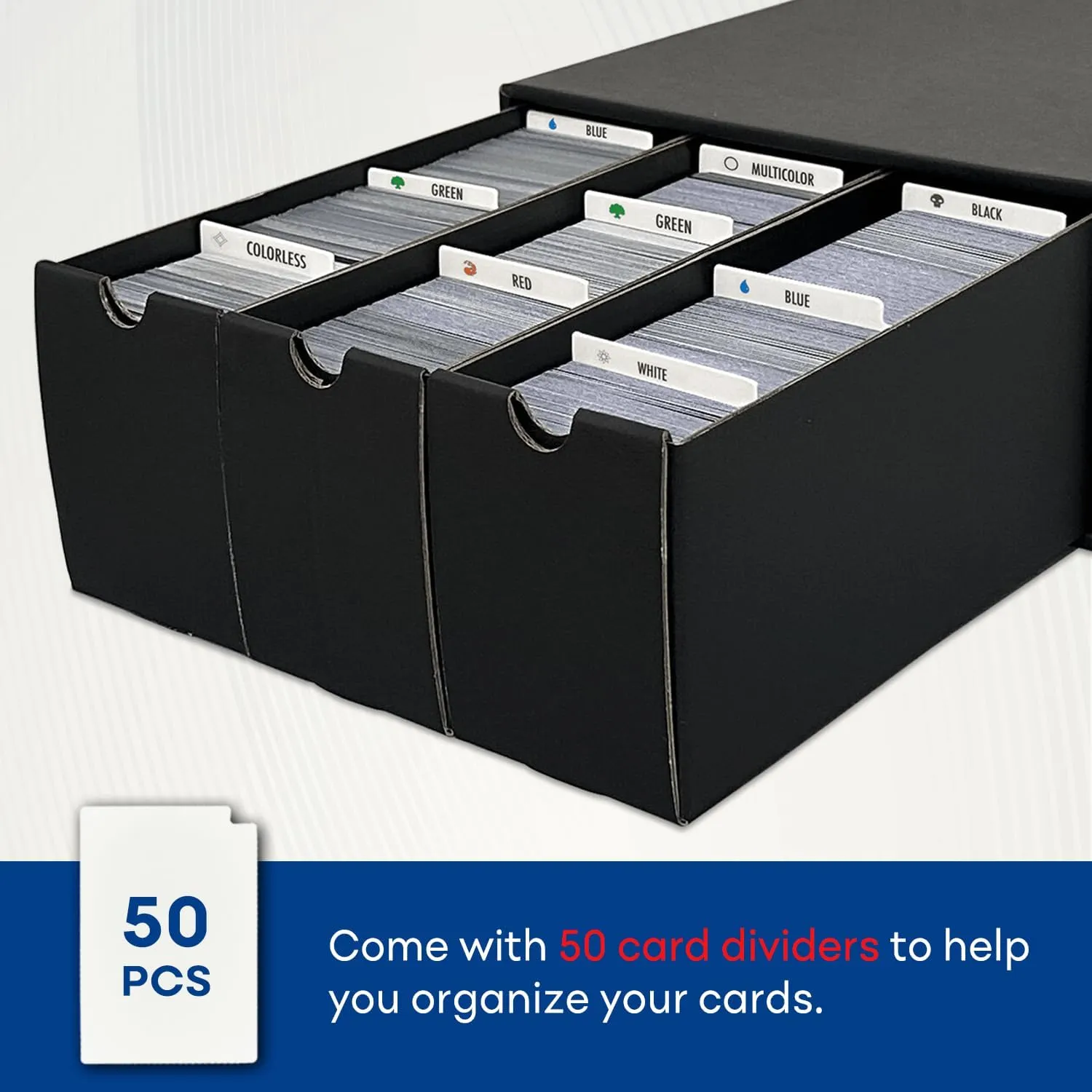 Trading Card Storage Box, Collector Cardboard Card Box with 50 Dividers for MTG TCG Magic Baseball Sports Cards Collection, 12 Drawers