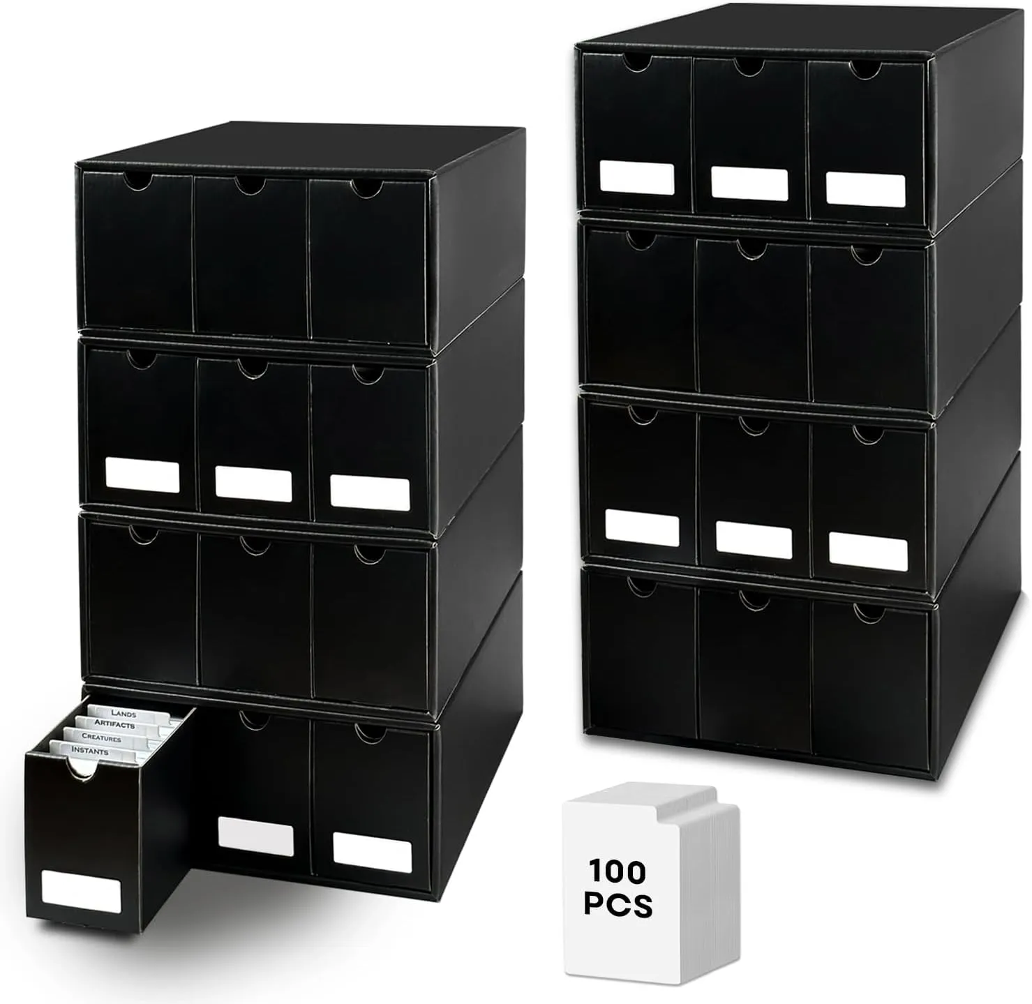 Trading Card Storage Box with 100 Dividers, Cardboard Collectors Cards Organizer Box for MTG Baseball Sports Collection (Black- 24 drawer)