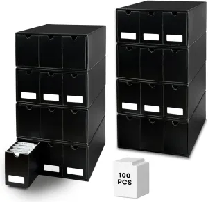 Trading Card Storage Box with 100 Dividers, Cardboard Collectors Cards Organizer Box for MTG Baseball Sports Collection (Black- 24 drawer)