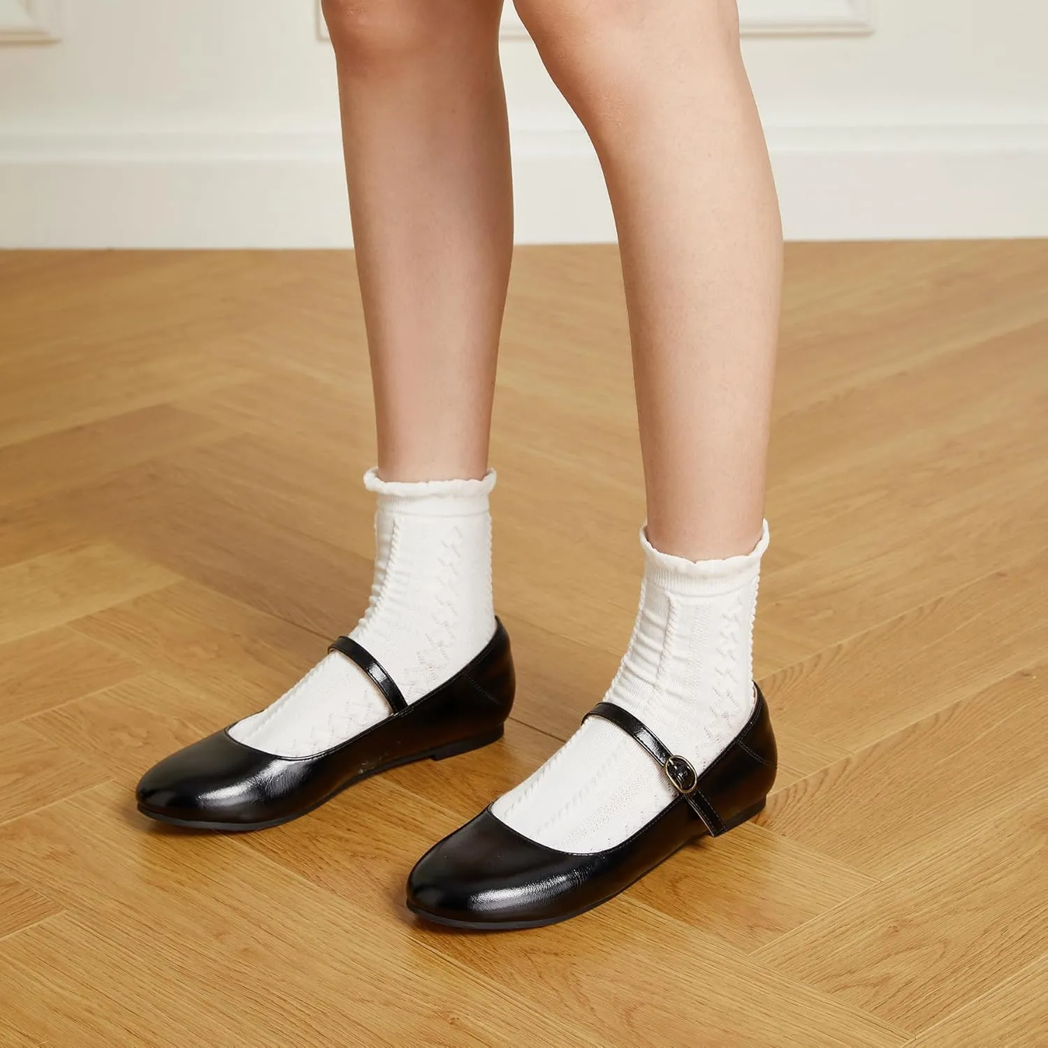 Trary Mary Jane Ballet Flats, Black Flats for Women, Ankle Strap Dressy Comfortable Flats
